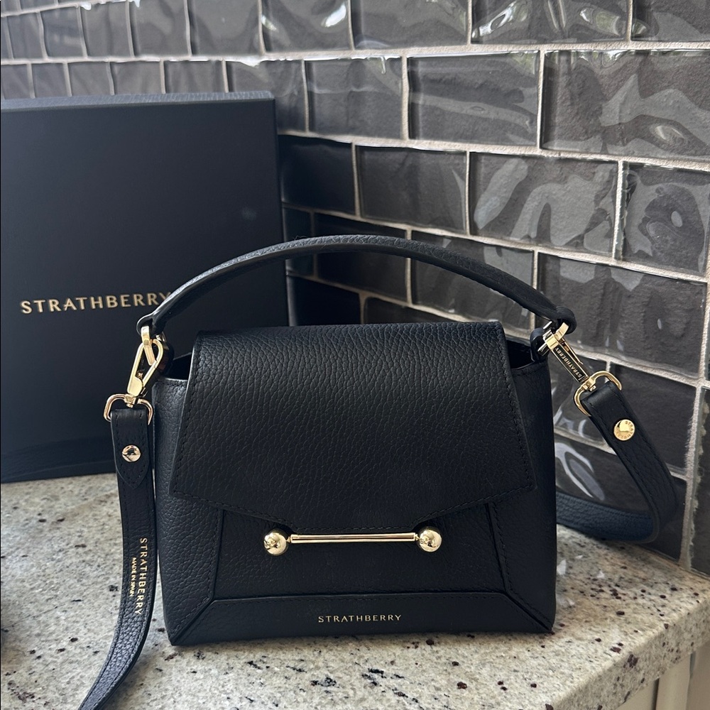 Strathberry Black Shoulder Bag with Gold Accents